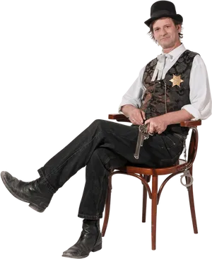 Western Sheriff With Revolver PNG image