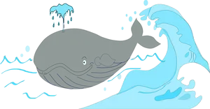 Whale_with_ Waves_at_ Night PNG image