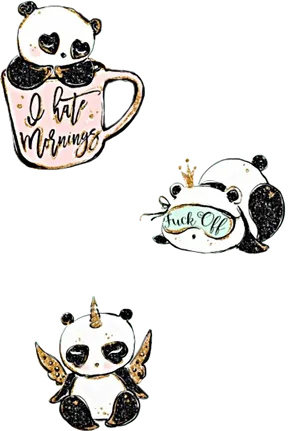Whimsical Panda Stickers PNG image