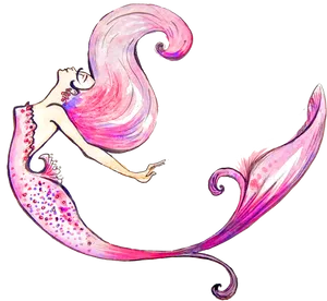 Whimsical Pink Mermaid Artwork PNG image