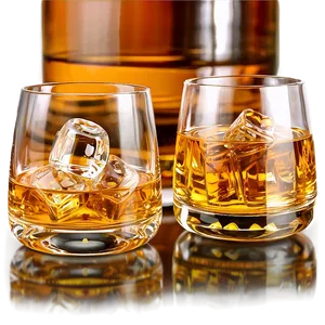 Whiskey Glass With Whiskey Stones PNG Jpu