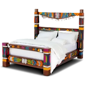 White Bed In Bohemian Style PNG 06132024