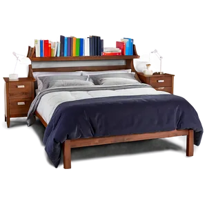 White Bed With Bookshelf PNG 06132024