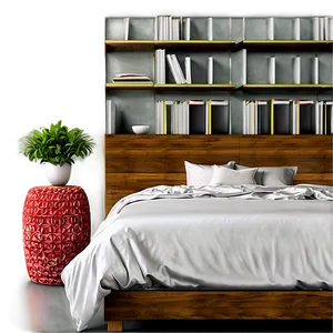 White Bed With Bookshelf Png Aot PNG image