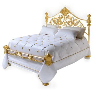 White Bed With Gold Details PNG Oml49 PNG