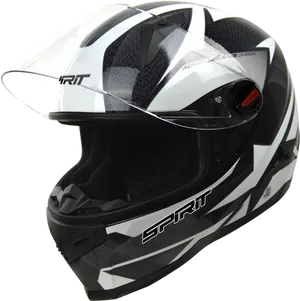White Black Motorcycle Helmet Side View PNG image