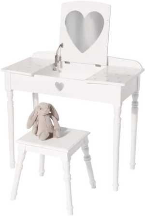 White Childrens Vanity Setwith Stooland Rabbit Toy PNG image