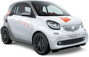 White Compact Car Get Pony Branding PNG image