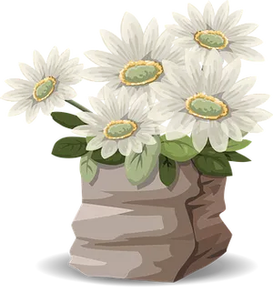 White Daisiesin Brown Bag Illustration