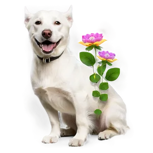 White Dog With Flowers PNG Lqc61 PNG
