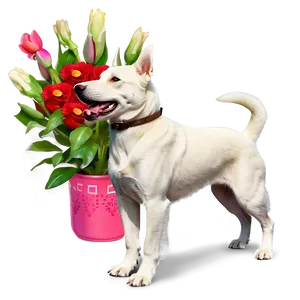 White Dog With Flowers Png Wwp PNG image