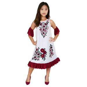 White Dress With Embroidery PNG 06212024