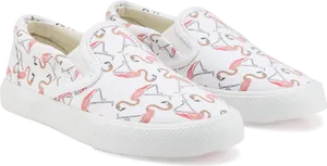 White Flamingo Print Slip On Sneakers PNG image