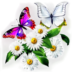 White Flowers With Butterflies Png Apr36 PNG image