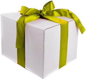 White Gift Box Green Ribbon