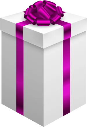 White Gift Box Pink Ribbon PNG image