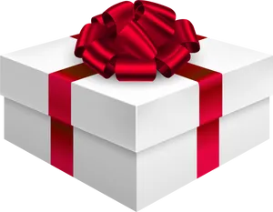 White Gift Box Red Ribbon Bow