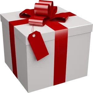 White Gift Box Red Ribbon PNG image