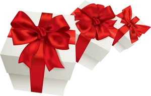 White Gift Boxes Red Ribbons