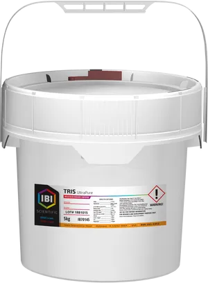 White Plastic Bucket Labeled T R I S Ultra Pure PNG image