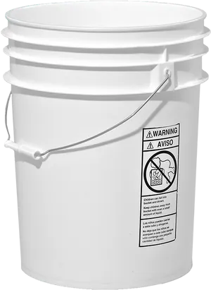 White Plastic Bucket With Warning Label PNG image