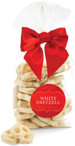 White Pretzelsin Transparent Packagewith Red Bow PNG image