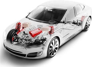 White Sedan Cutaway View Car Engine Revealed H D PNG image