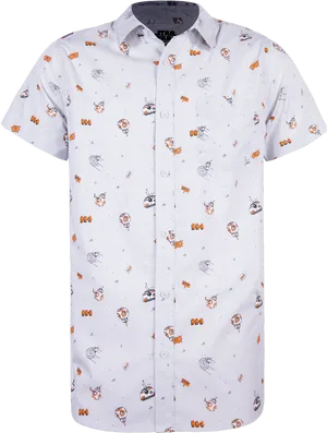 White Short Sleeve Shirtwith Printed Design PNG