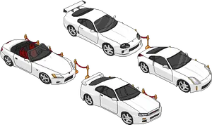 White Sports Cars Isometric View PNG