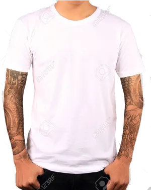 White T Shirt Tattooed Arms PNG image