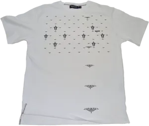 White T Shirtwith Black Bat Prints
