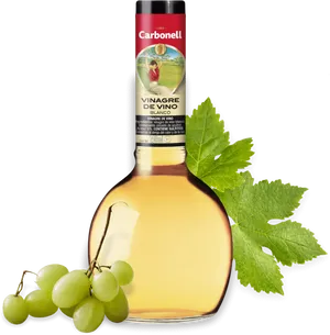 White Wine Vinegar Bottle With Grapes PNG