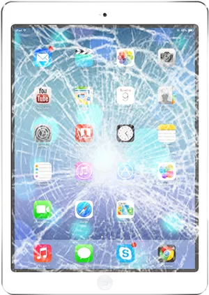 Whitei Pad With Cracked Screen PNG image