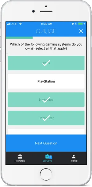Whitei Phone Gaming Survey Screen PNG image