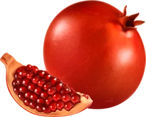 Wholeand Sectioned Pomegranate PNG image