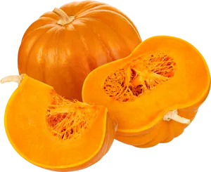 Wholeand Sliced Pumpkin Display PNG image