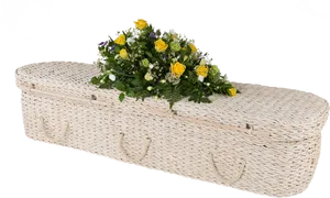 Wicker Coffinwith Floral Arrangement PNG image