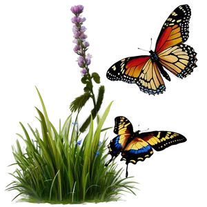 Wild Grass And Butterflies PNG Hoy