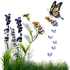 Wild Grass And Butterflies PNG Hvg