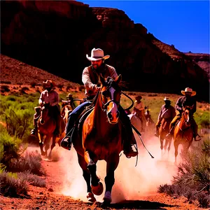 Wild West Horseback Chase Png 06112024 PNG image