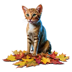 Wildcat In Autumn Leaves PNG 06132024