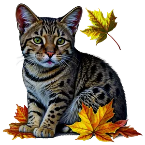 Wildcat In Autumn Leaves PNG 85