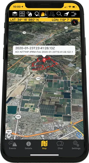 Wildfire Mapping Mobile App Screenshot PNG image