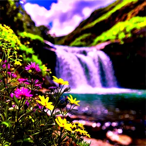 Wildflowers By Waterfall PNG 90
