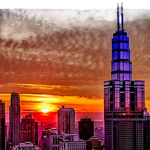 Willis Tower Vibrant Sunset Png Iac24 PNG image