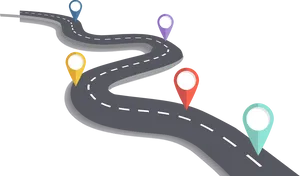 Winding Roadwith Location Pins PNG image