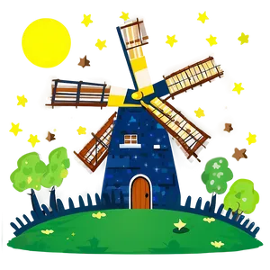 Windmill Under Starry Night Png Gjq54 PNG image
