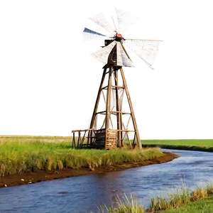 Windmill With Flowing River Png Mhi PNG image