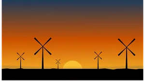 Windmills Sunset Silhouette PNG image