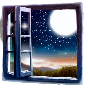 Window With Stary Night PNG Lgh77